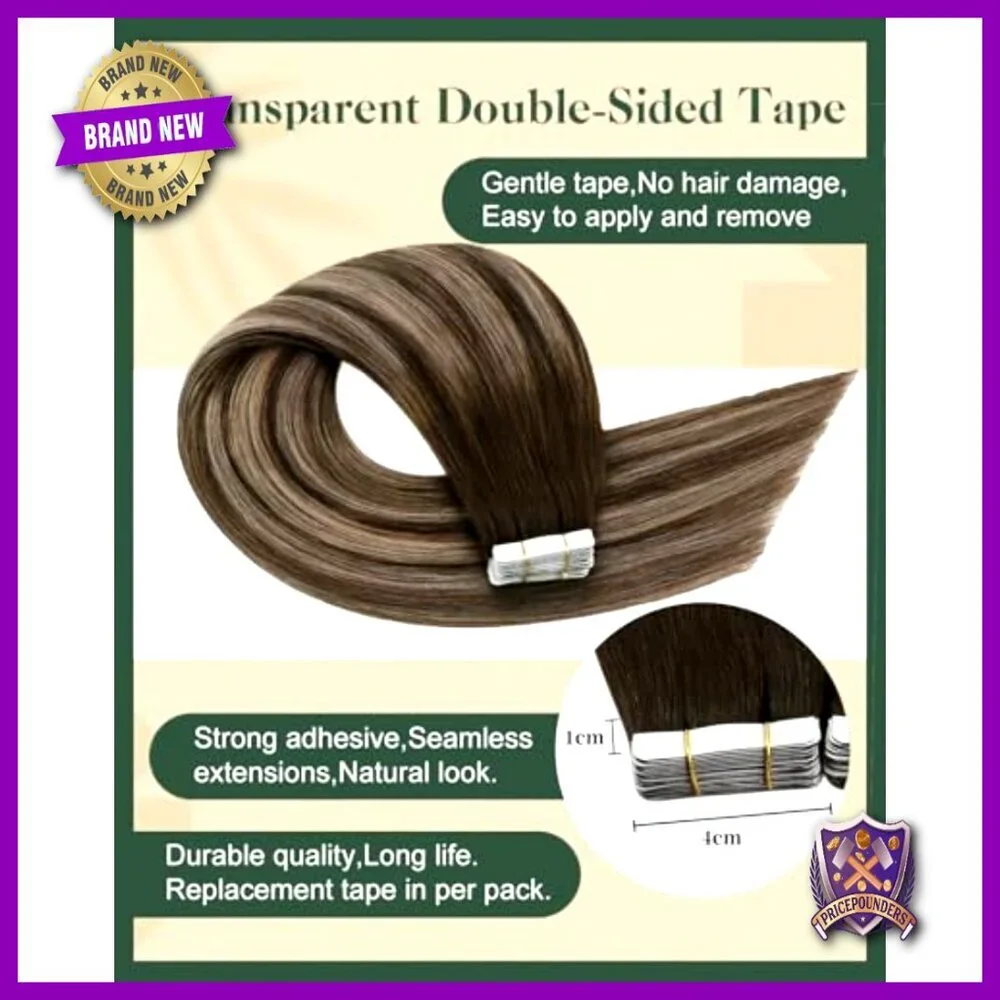 Human Hair Tape Extensions 20Pcs 50G Invisible Flat Fit DIY Application
